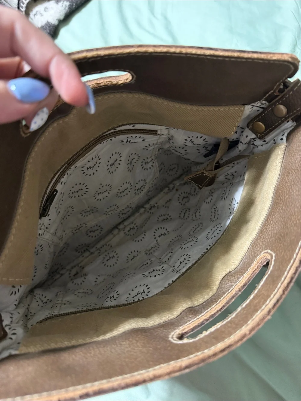 Stylish MYRA Southwestern Brown Crossbody Bag with Cowhide Pocket